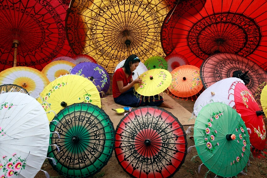 Making umbrella in Myanmar